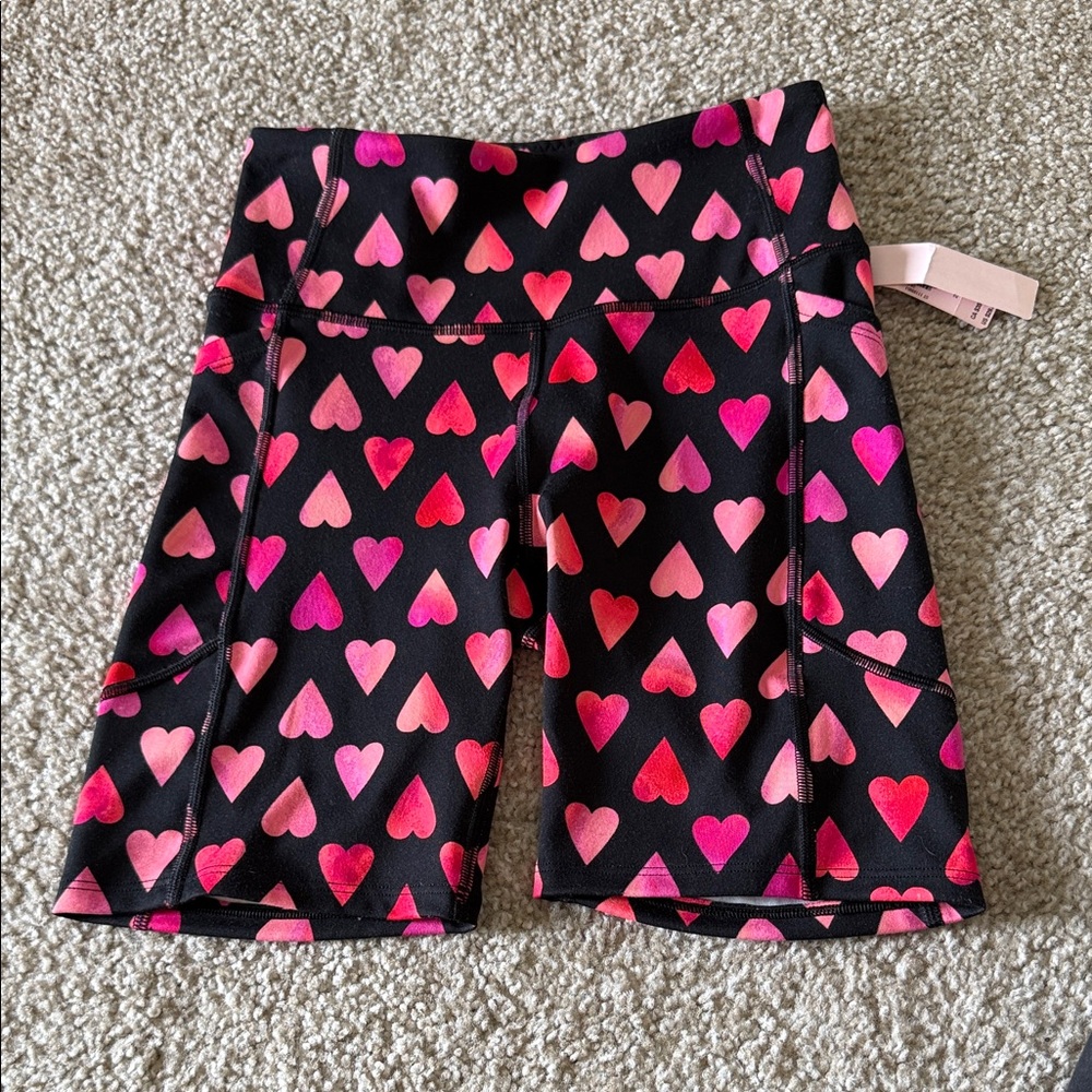 NWT: Victoria's Secret Black and Pink Heart High Rise Bike Shorts Size 2